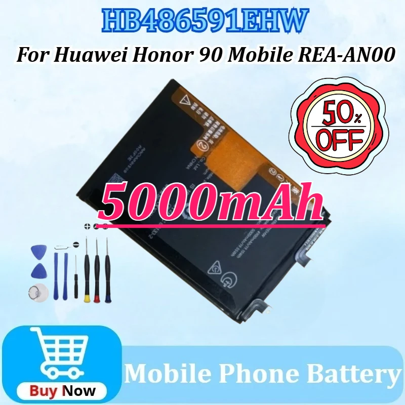 

New 5000mAh HB486591EHW 19.55Wh Mobile Phone Batteries for Honor 90 REA-AN00 Battery with Tools