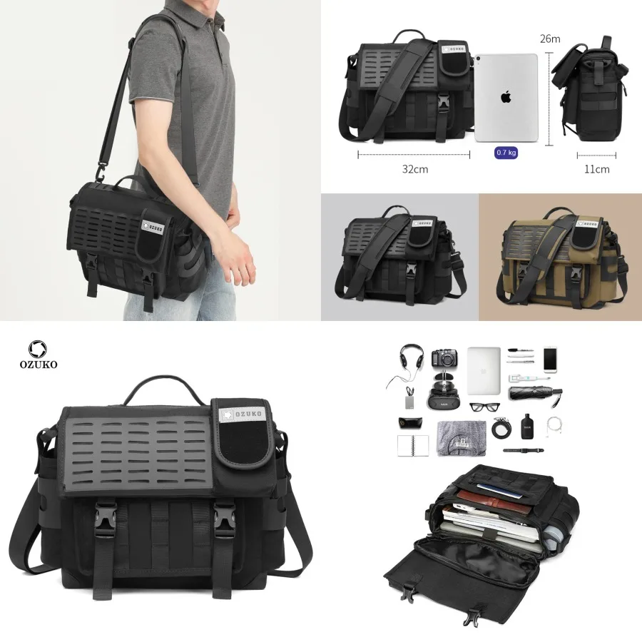 

【New style】OZUKO messenger bag large-capacity shoulder bag functional men's bag -body bag outdoor commuting multi-purpose ridin