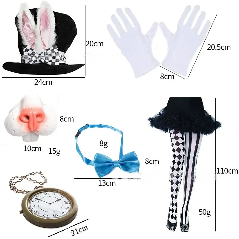 Rabbit ear hat pocket watch bow tie nose Set Cosplay Easter Day Cosplay Halloween White Rabbit Hat Alice Wonderland Cosplay