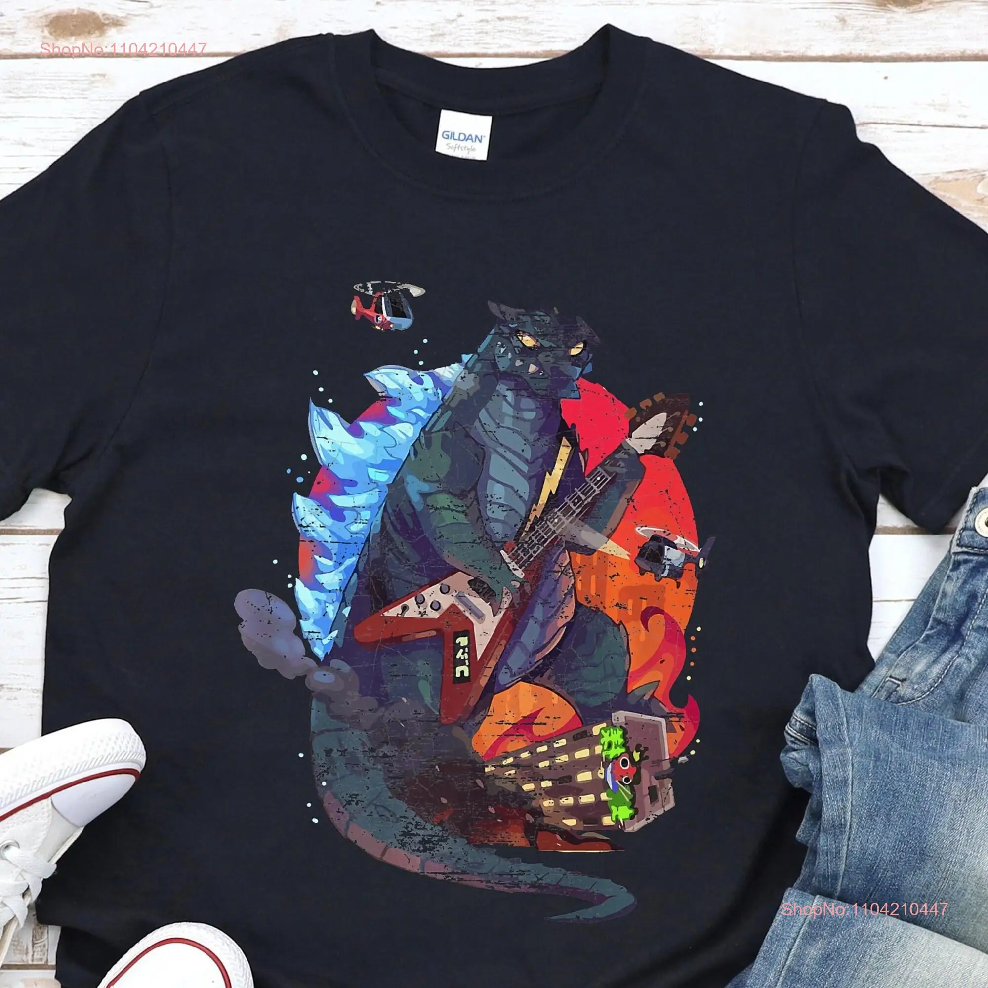 Rampaging Monster Playing Guitar T Shirt Music Inspired Horror Guitarists and Rock Fan s Rocker Dad Idea