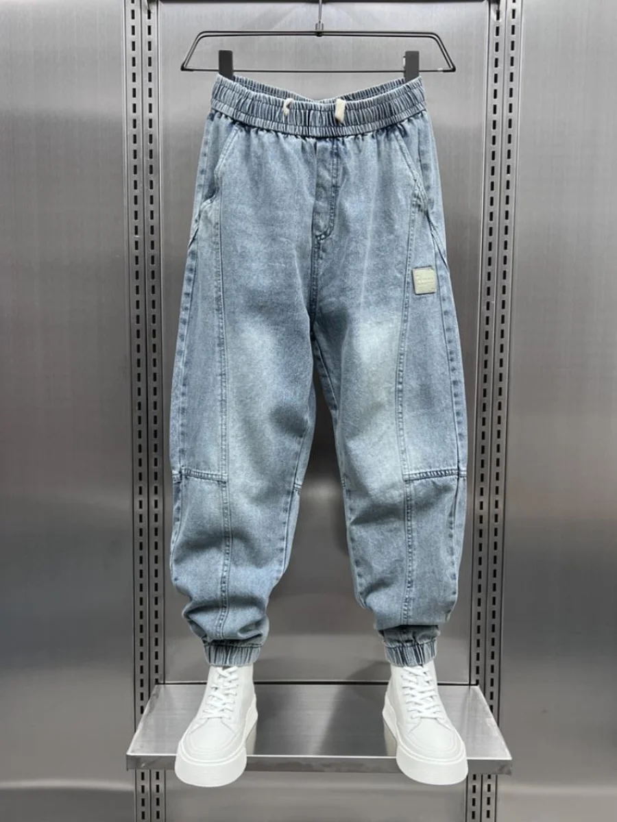 

Мужские джинсы больших размеров 300 Pou Hong Kong Sle, модные лоскутные джинсы в стиле ретро, весна-лето 2024, свободные брюки Haome Harlan с манжетами