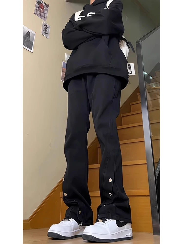 

Bla Workwear Jeans Men's American Vibe High Street Extended Long Tall Micro Flared Straight Leg Zipper Low Waist Denim Pants