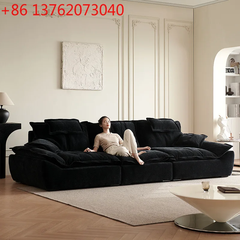 الأريكة: مقعد عريض جدًا، قماش منزلي عميق، مسند ظهر قابل للتعديل، أريكة شانيل سحابية سوداء