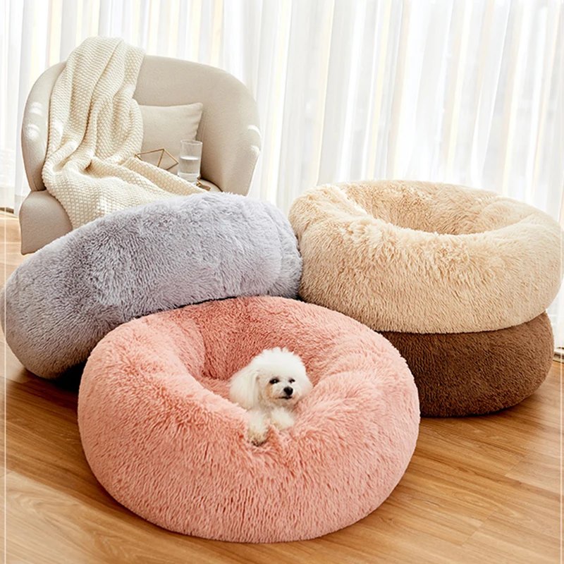 

Warm Small Sleeping Dog Kennel White Velvet Comfy Simple Soft Round Dog House Sofa Modern Design Niche Pour Chien Accessories