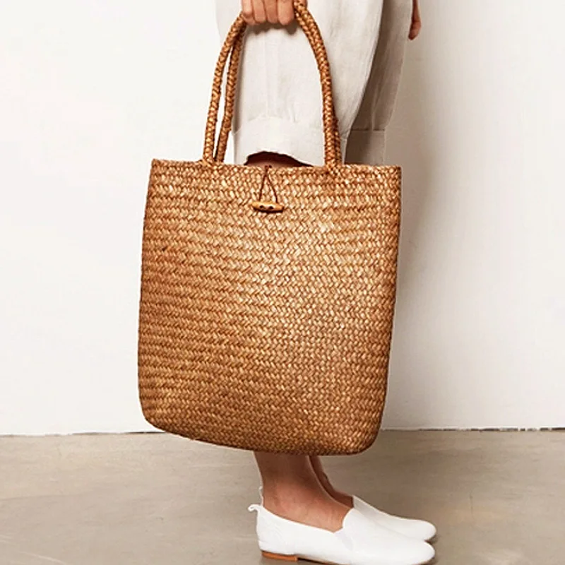 Basket Straw Tote Bags for Women Rattan Handmade Beach Handbags Ladies Bamboo Woven Holiday Shoulder Hand Bag