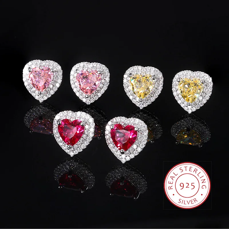 Luxury Ice Cut Flower Love Earrings Premium Women's Earrings 925 Silver Colorful Ice Cut Flower Zircon Sparkles Bridal Jewelry