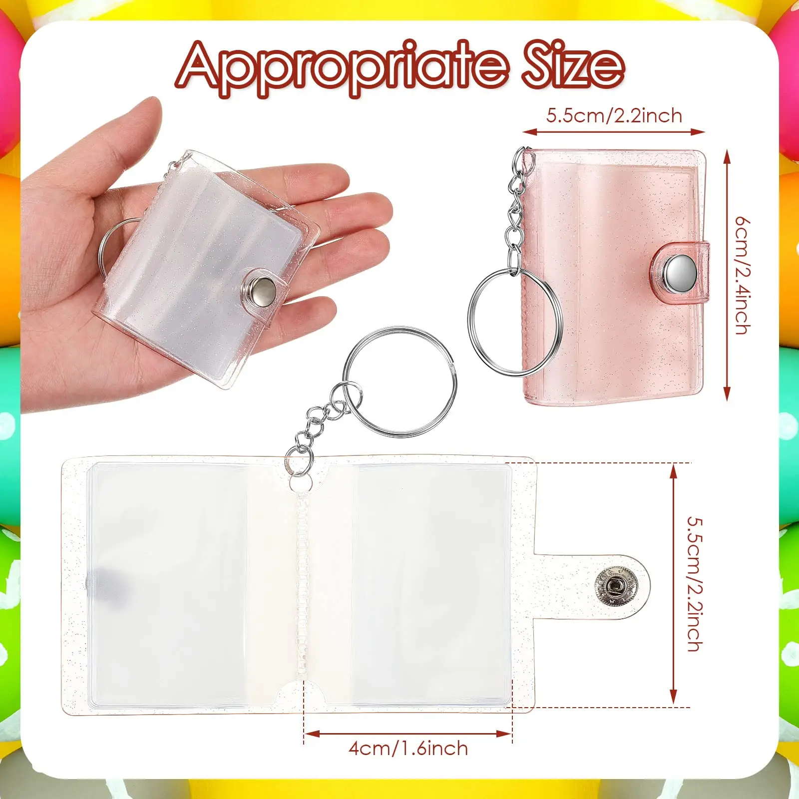 5Pcs 2 Inch Mini Small Photo Album Photo Storage With Keychain Clear Pocket Photo Album Keychain Wedding Valentine Gift 16Pages