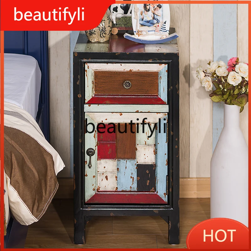 

American small bedside table bedroom retro old bedside storage living room sofa side cabinet D80