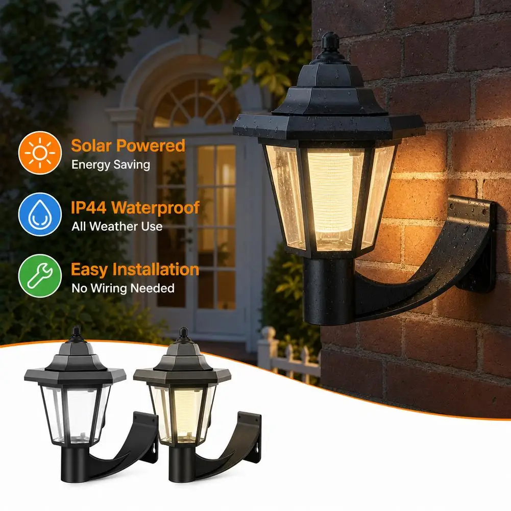 Triple Solar Panel Vintage Outdoor Wall Sconce IP66 Waterproof Rotatable Hexagonal Decorative Lamp For Garden Backyard Steps image 3
