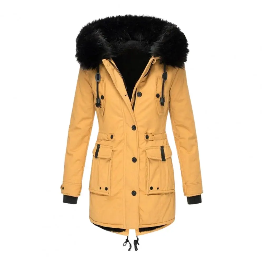 Thicken Winter Women Parka Jacket Furry Hood Plush Coat Zipper Drawstring Loose Outwear Jacket 2025