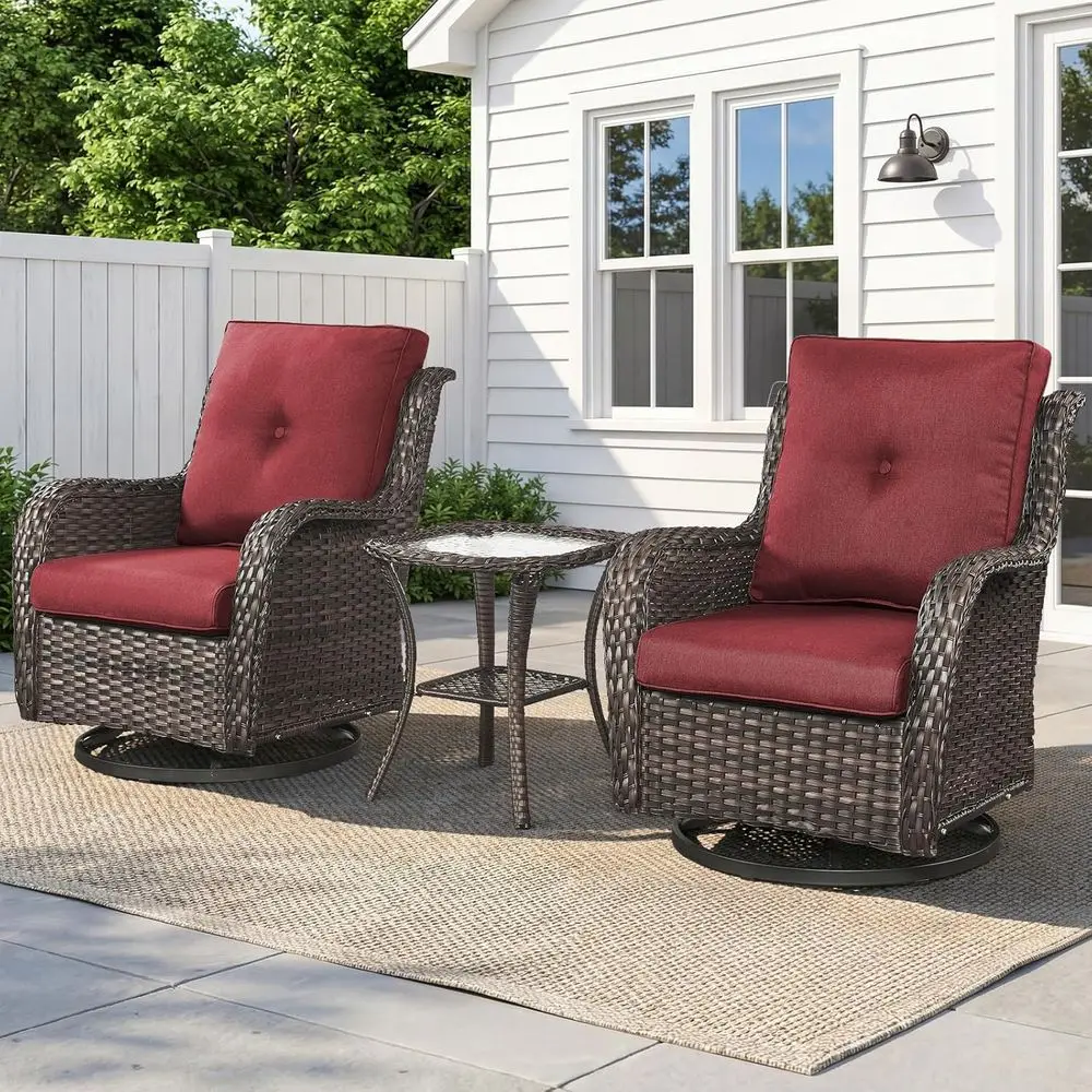 

Всепогодные вращающиеся кресла-качалки из ротанга с приставным столиком для улицы, патио, веранды или зоны у бассейна, коричневого и красного цвета