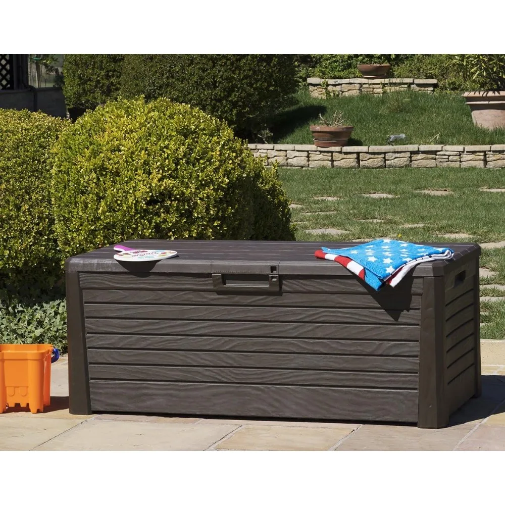 Weather Resistant Heavy Duty 145 Gallon Novel Plastic Outdoor Storage Deck Box with Lockable Lid and 793 Pound Weight