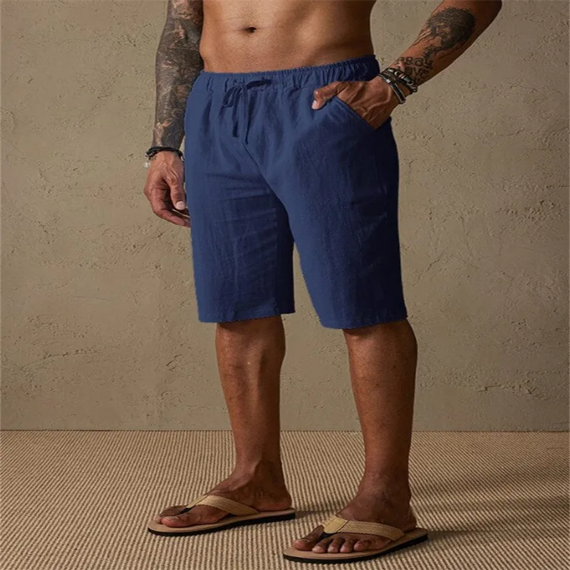 

New seven-point men's summer shorts beach shorts pocket drawstring elastic waist solid color comfortable and breathable