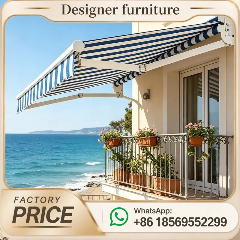 Retractable Awning Heavy Duty Aluminum Frame Custom Striped Fabric Waterproof PVC Sail Manual Operation For Balcony Patio