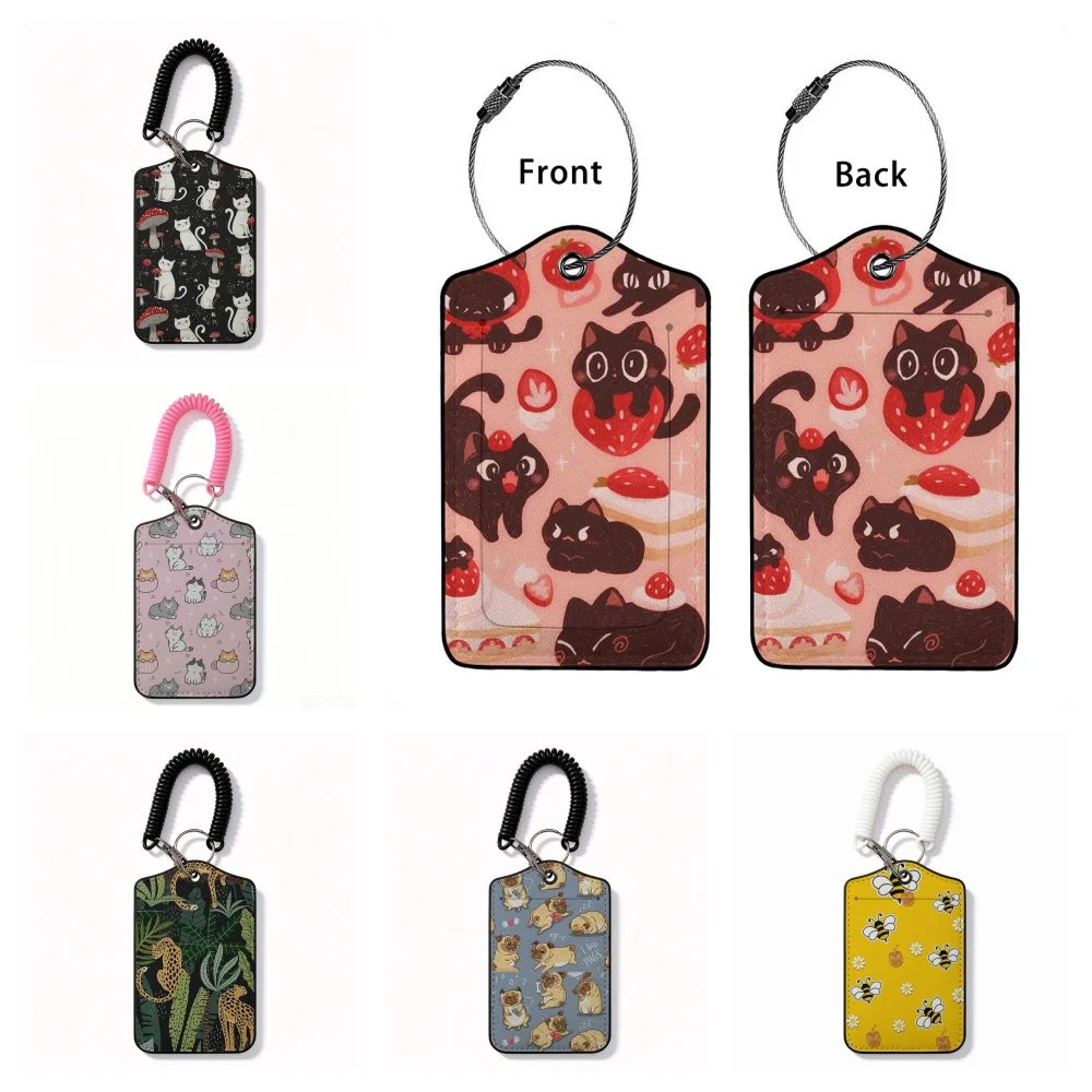 Cartoon Cat Bee Pug Leopard Luggage Tags Portable Travel Suitcase Address Name Tag Baggage Identifier Travel Gift 261019A