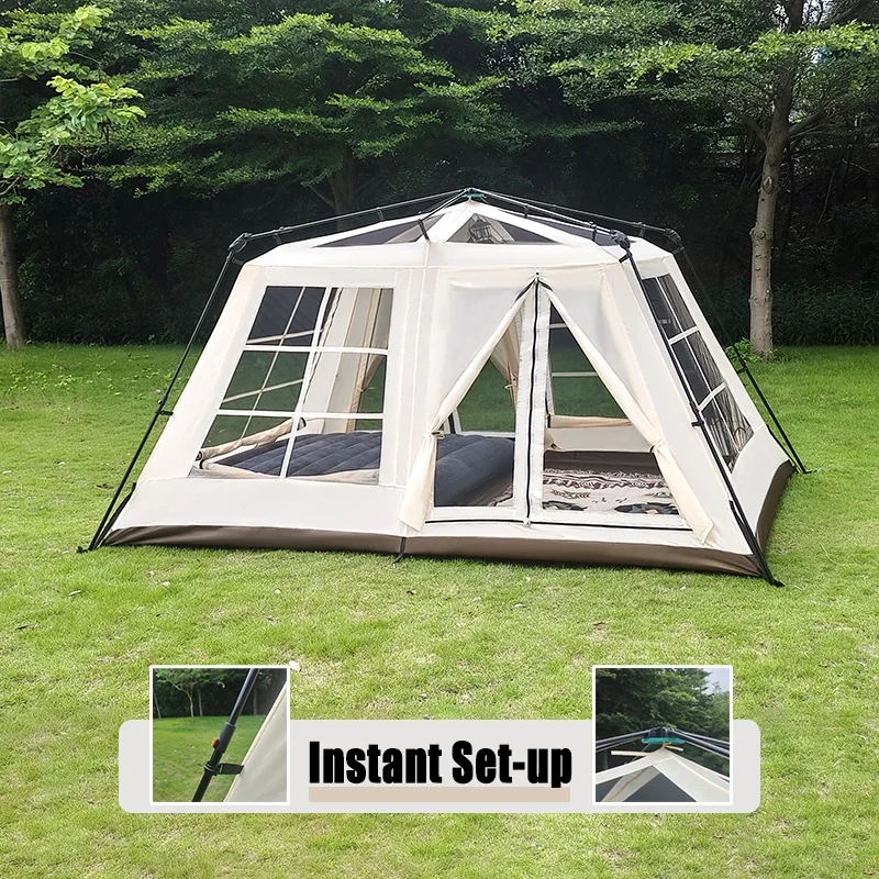 

Семейная палатка для кемпинга на двоих в спальне, палатка для мгновенной установки, черное полиуретановое покрытие, 3000 мм +, вилла 10,5