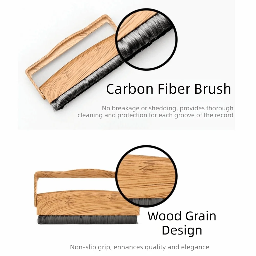 Wood Grain Handle Vinyl Record Cleaning Brush Safe Compact Soft Bristle Phonograph Record Cleaner Tool Gentle Comfortable Grip