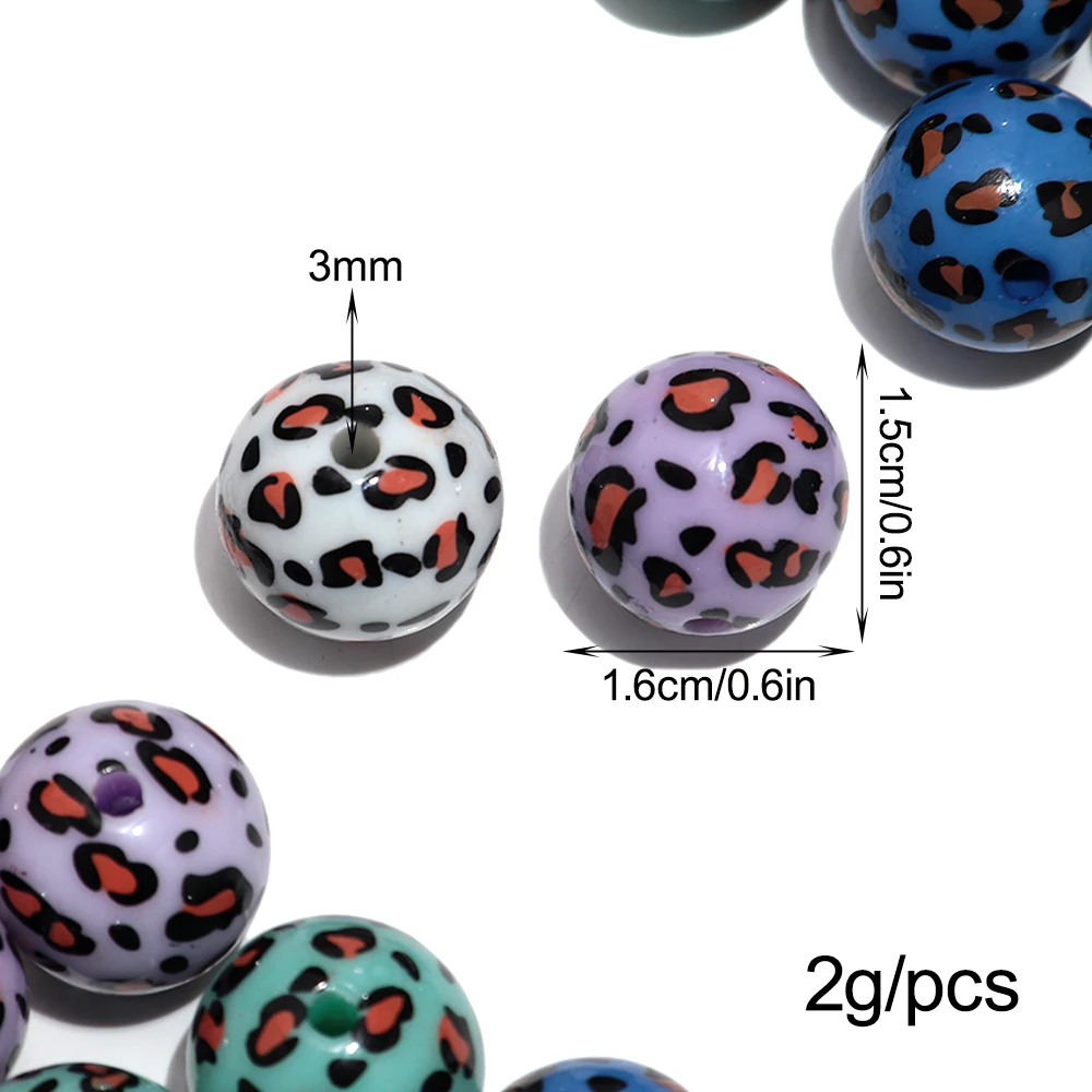 Colorful Leopard 10pcs 16mm Acrylic Resin Round Loose Spacer Beads for DIY Bracelet Necklace Jewelry Craft Making Accessories