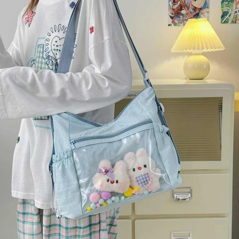 

HAEX Dopamine Women Bags Fashion 2025 Casual Light Nylon Clear Window Crossbody Shoulder Bag Students Daily Commute Bolso Mujer