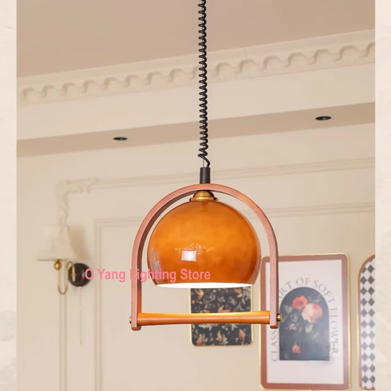 Wabi-sabi Style Sunrise Restaurant Pendant Modern Simple Creative Solid Wood Designer Scalable Glass Table Light Including Bulbs - view 3