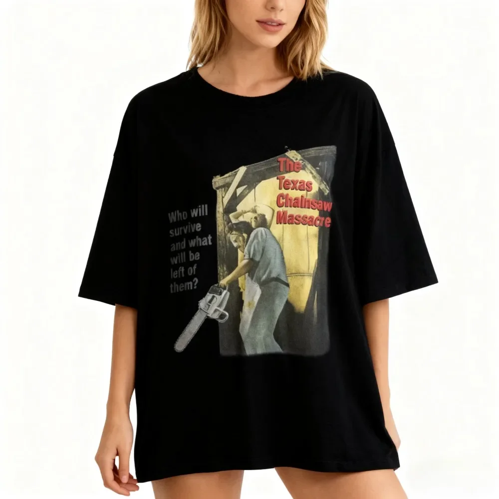 تكساس بالمنشار مذبحة 70s رعب مخيف هالوين متعة فيلم تي شيرت هالوين الرعب قميص فيلم الرعب تي شيرت #2