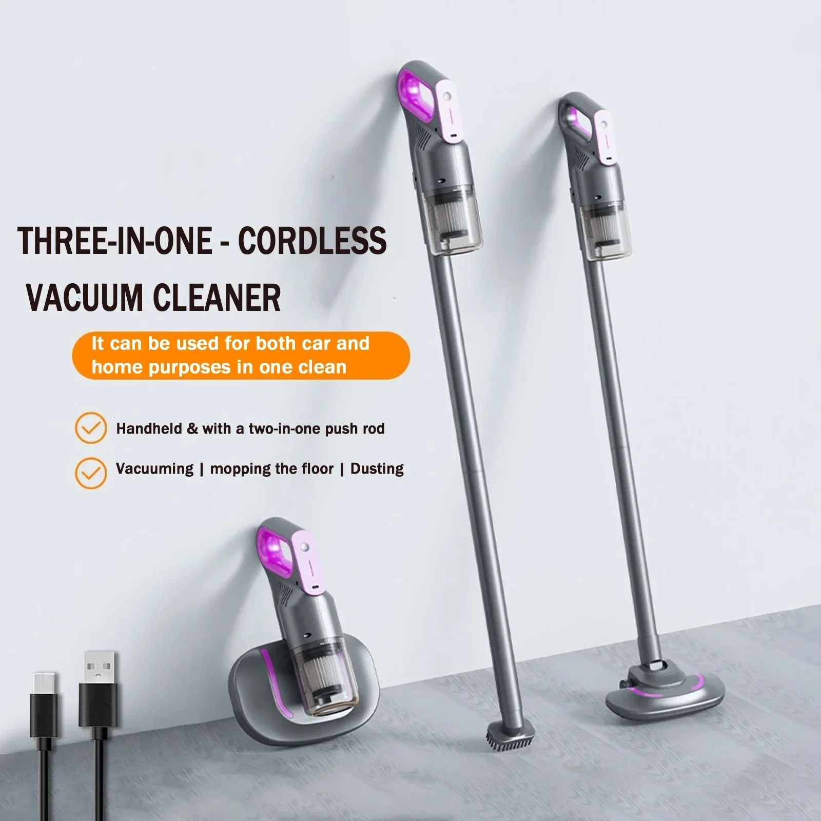 3-in-1 Cordless Handheld Vacuum – Rechargeable Stick Type with Cyclonic Suction, Works for PC, Car, Home & Office
