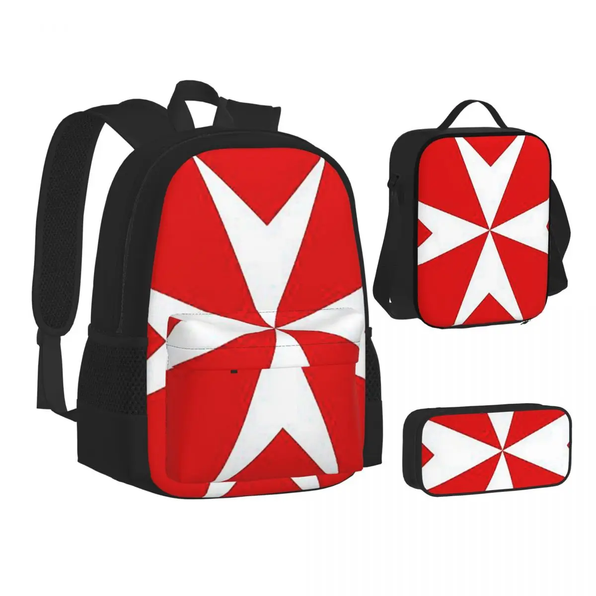 Maltese Cross Flag Backpacks Boys Girls Bookbag Children School Bags Kids Rucksack Lunch Bag Pen Bag Three-Piece Set
