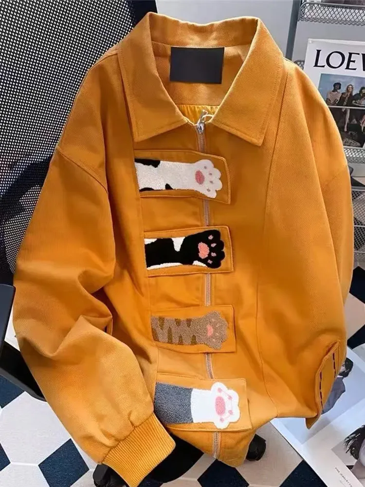 

Cartoon Y2K Baseball Jacket Women Vintage Harajuku Kawaii Long Sleeve Coat Fall Winter American Streetwear Loose Bf Hip Hop Tops