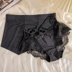 Black Sexy Couple Underwear For Men And Women Sexy Pure Desire Ice Silk Traceless Lace Transparent Comfortable Panties