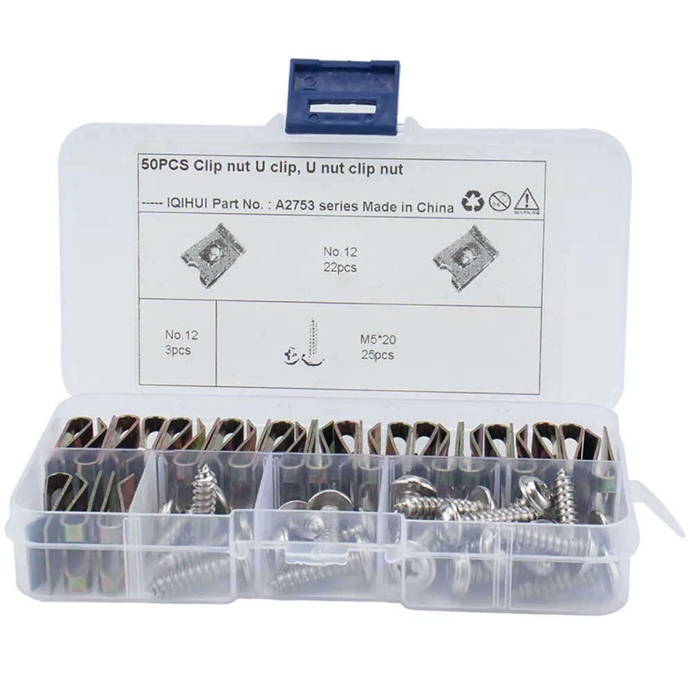 

50 шт. оцинкованных U-образных гаек-крепежей из высокопрочной марганцевой стали, самонарезающие клипсы для ремонта панелей и бамперов мотоциклов