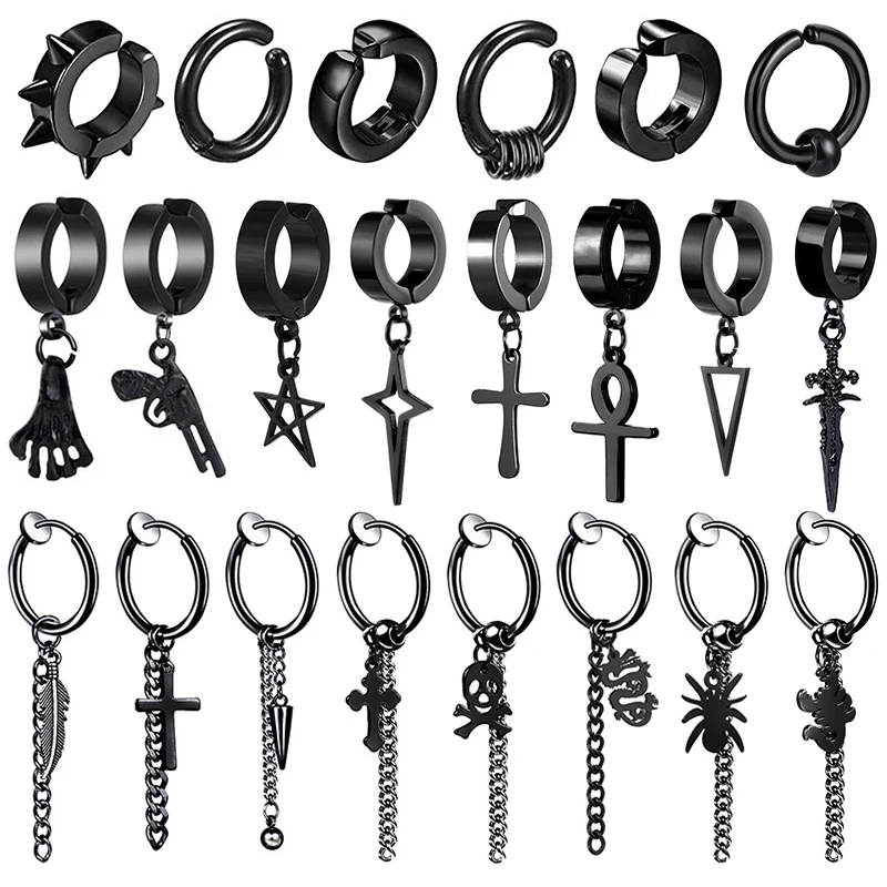 1 Piece Cross Chain Tassel Drop Earrings For Women/Men No Pierced Ears Painless Clip On Fake Earrings Black Punk Gothic Jewelry