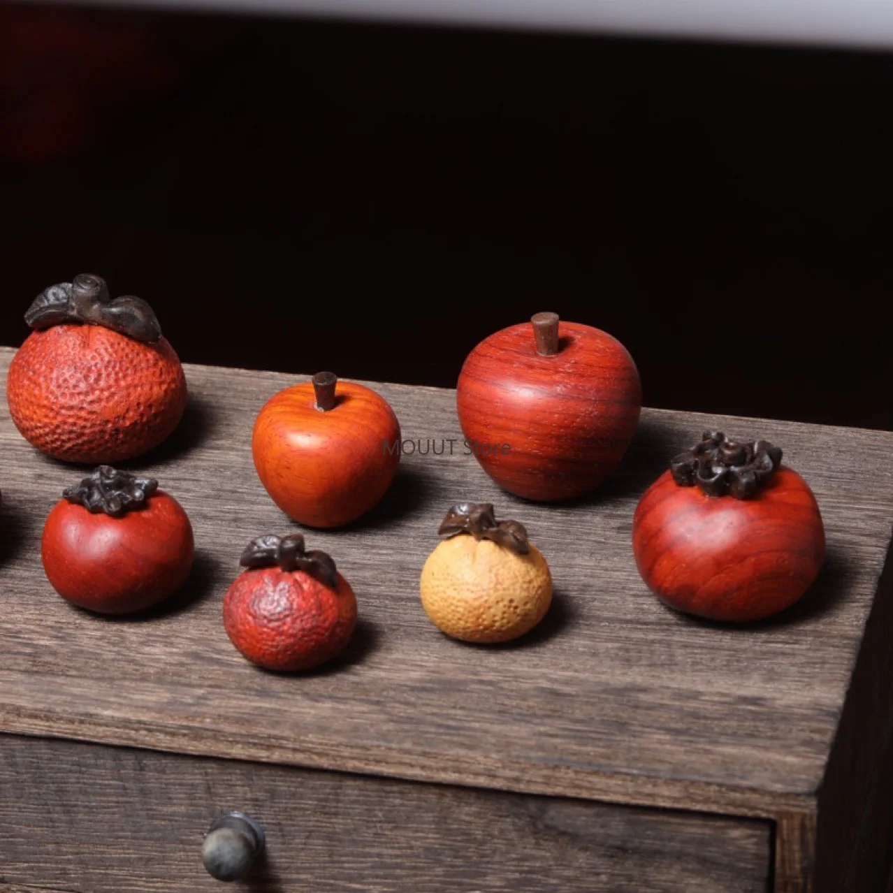 Wood Carving Persimmon Orange Kawaii Decorative Fruit Kitchen Desktop Decor Wooden Simulated Fruit Gift for Friend