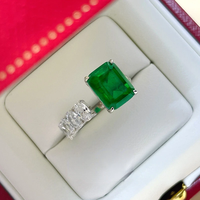 Karloch 2024 new product 925 emerald cut open ring for women European and American fashion high-end temperament