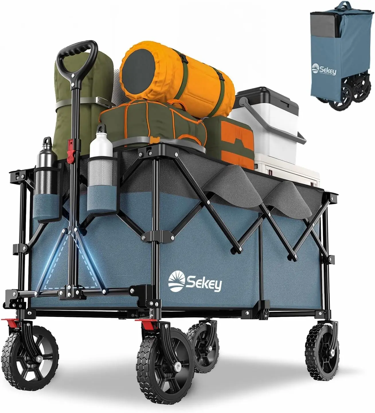 

Складной складной универсал объемом 330 фунтов с грузоподъемностью, сверхпрочный складной тележка с большими вездеходными колесами и держателем для напитков