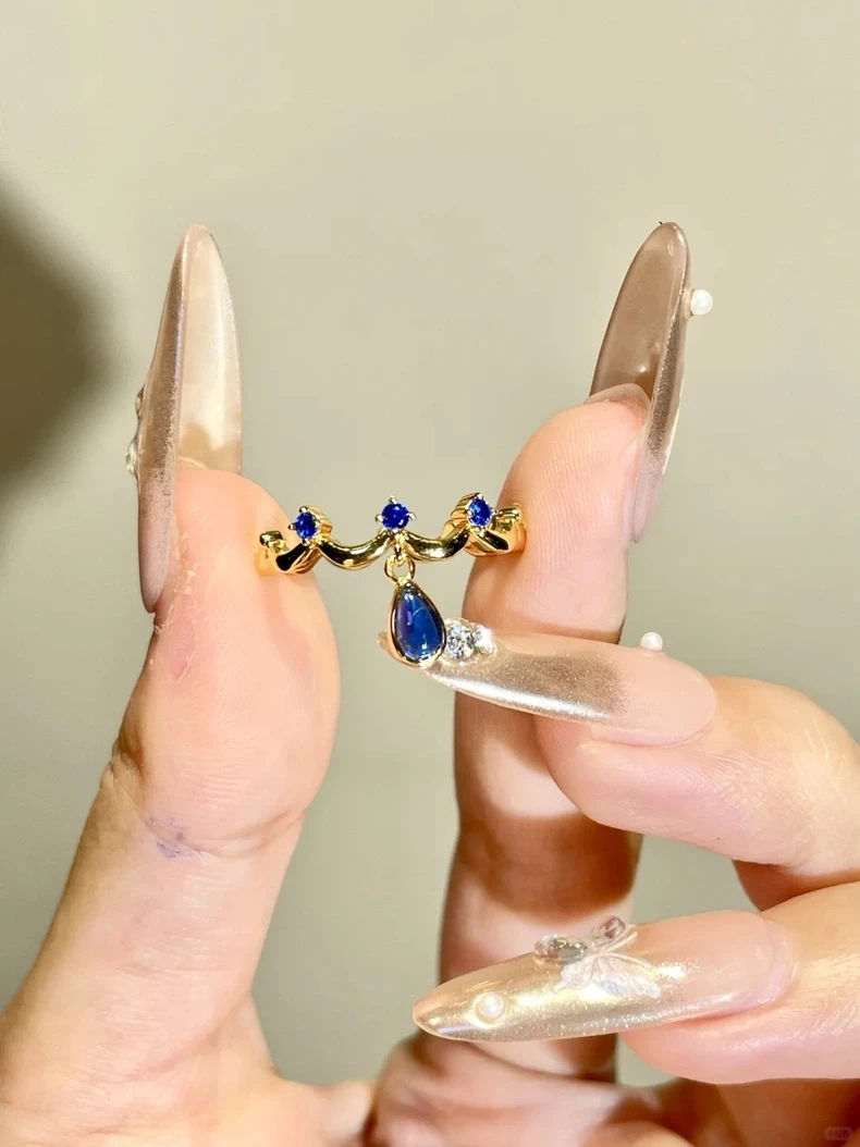 

Vintage French Court 18k Gold Plated 925 Silver Blue Sappire Gems Finger Band Rings Cocktail Party Ring Statement Jewelry Gifts