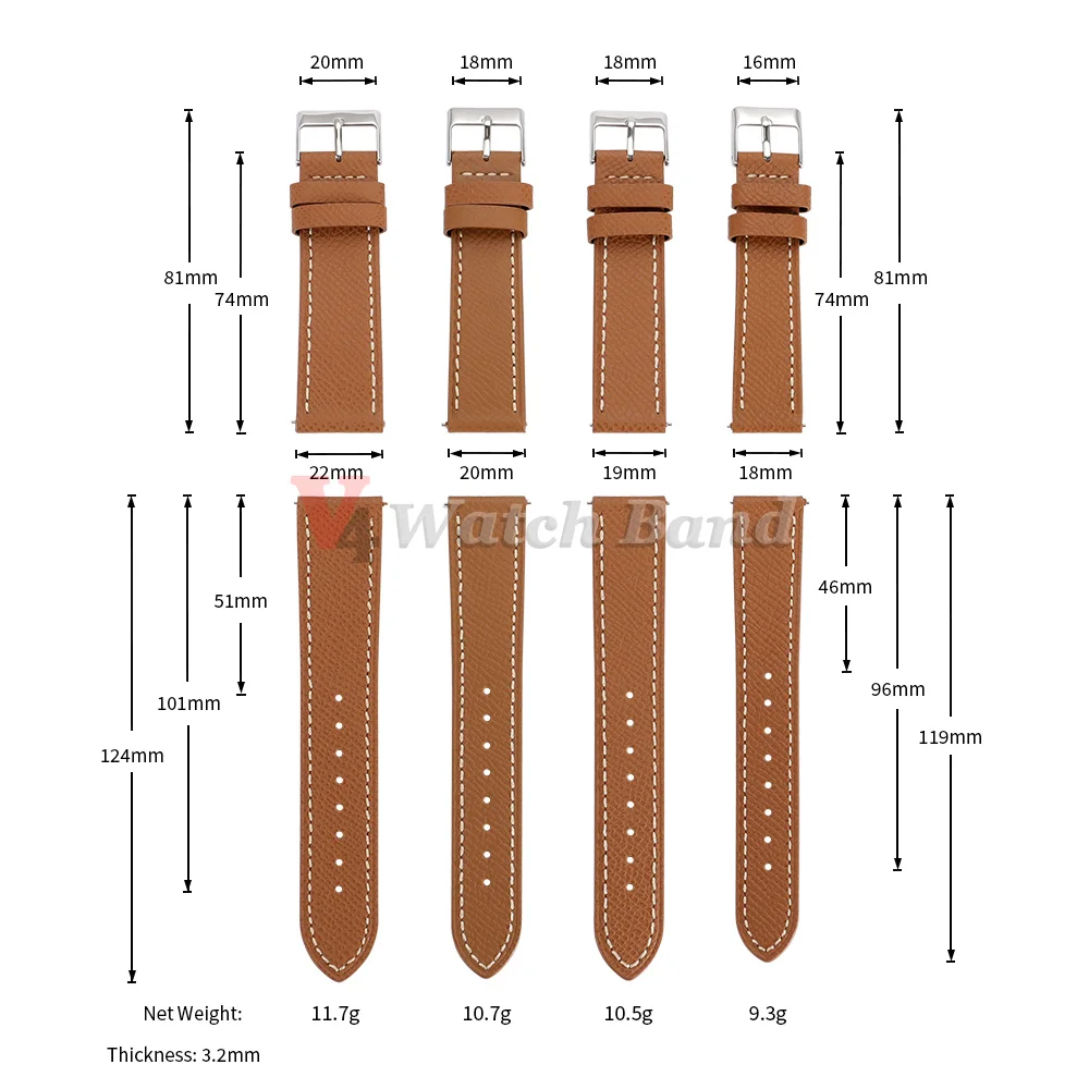18mm 19mm 20mm 22mm Palm Pattern Cowhide Watch Straps for Omega Watch Brown Soft Vintage Bracelet Stitching Leather Watchband - view 6
