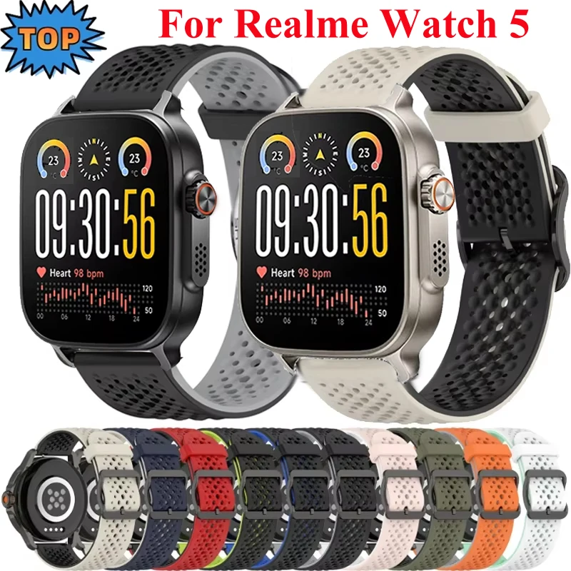 22mm Liquid Silicone Strap For Realme Watch 5 Wristband Breathable Bracelet For Realme Watch S2/S SPro/2 2Pro/3 3 Pro Sport Band