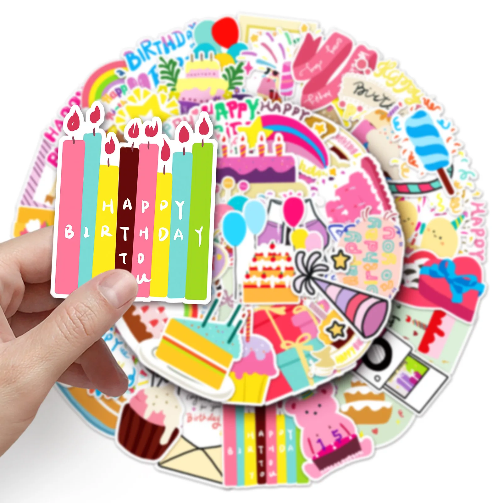 10/50PCS Cartoon Happy Birthday Sticker Funny Graffiti Waterproof Decal Kids Toy Gift for Luggage Guitar Scooter Helmet Desk