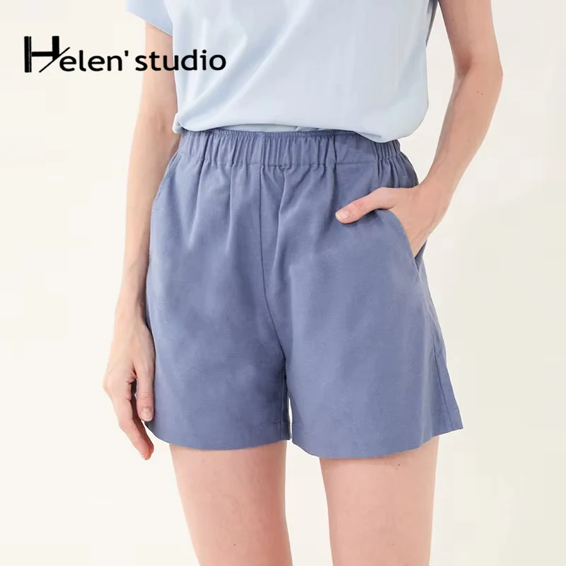 

Women's Cotton Shorts Summer New Style Solid Color Loose Elastic Waist Casual Pocket Shorts Female Clothing