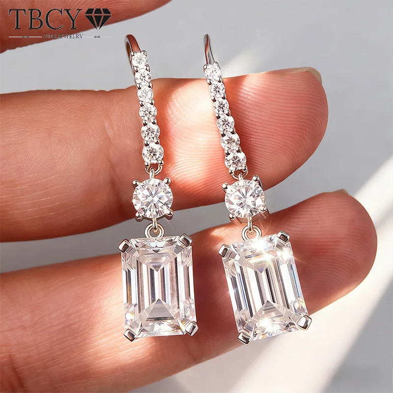

TBCYD D Цвет VVS1 Муассанит Серьги для Женщин S925 Серебро Изумрудная Огранка Висячие Цирконовые Ушные Крючки GRA Модные Изящные Ювелирные Изделия