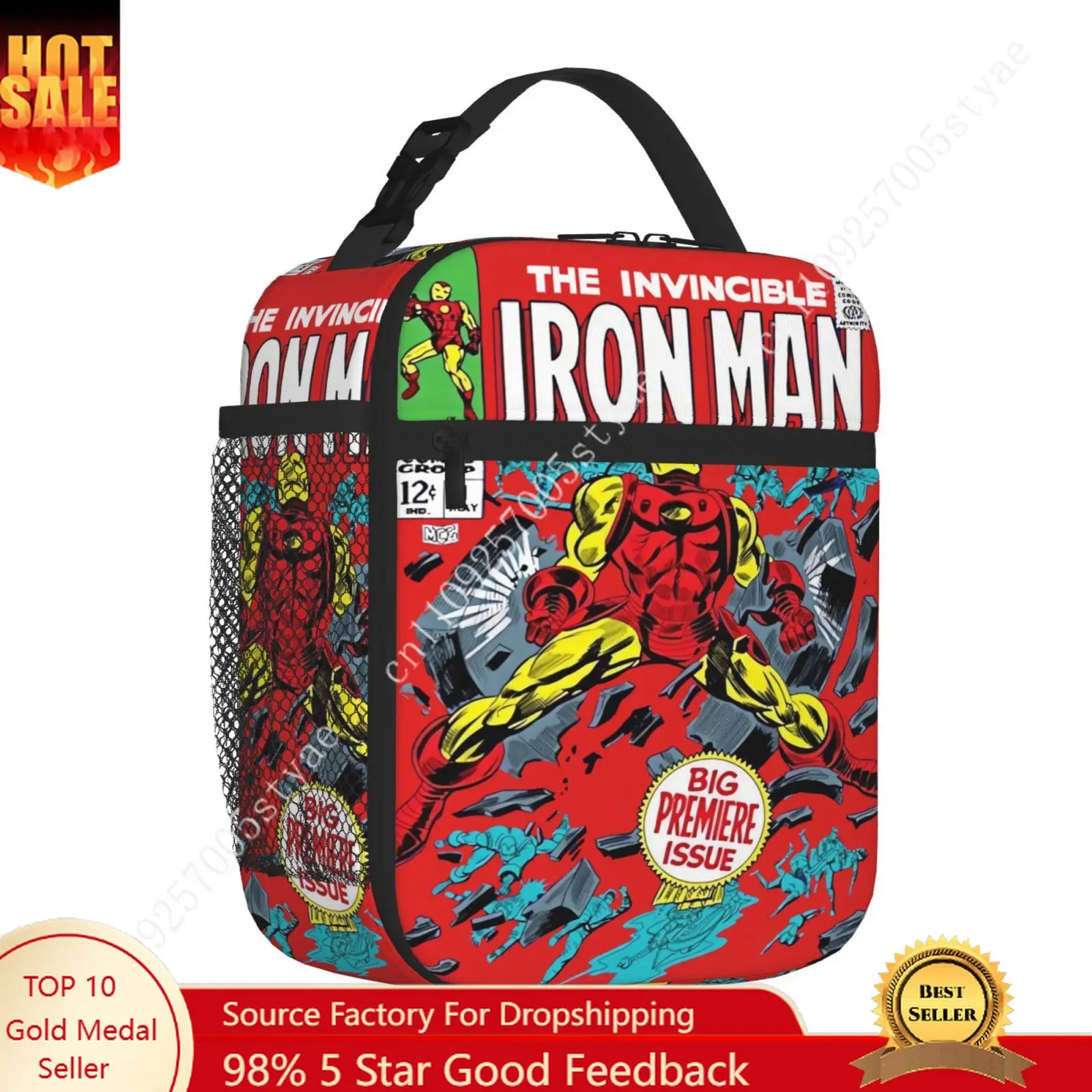 

Marvel Iron Man Tony Stark Cosplay Custom Made Insulated Lunch Bag Thermal Lunch Container Portable Tote Lunch Box Bento Pouch