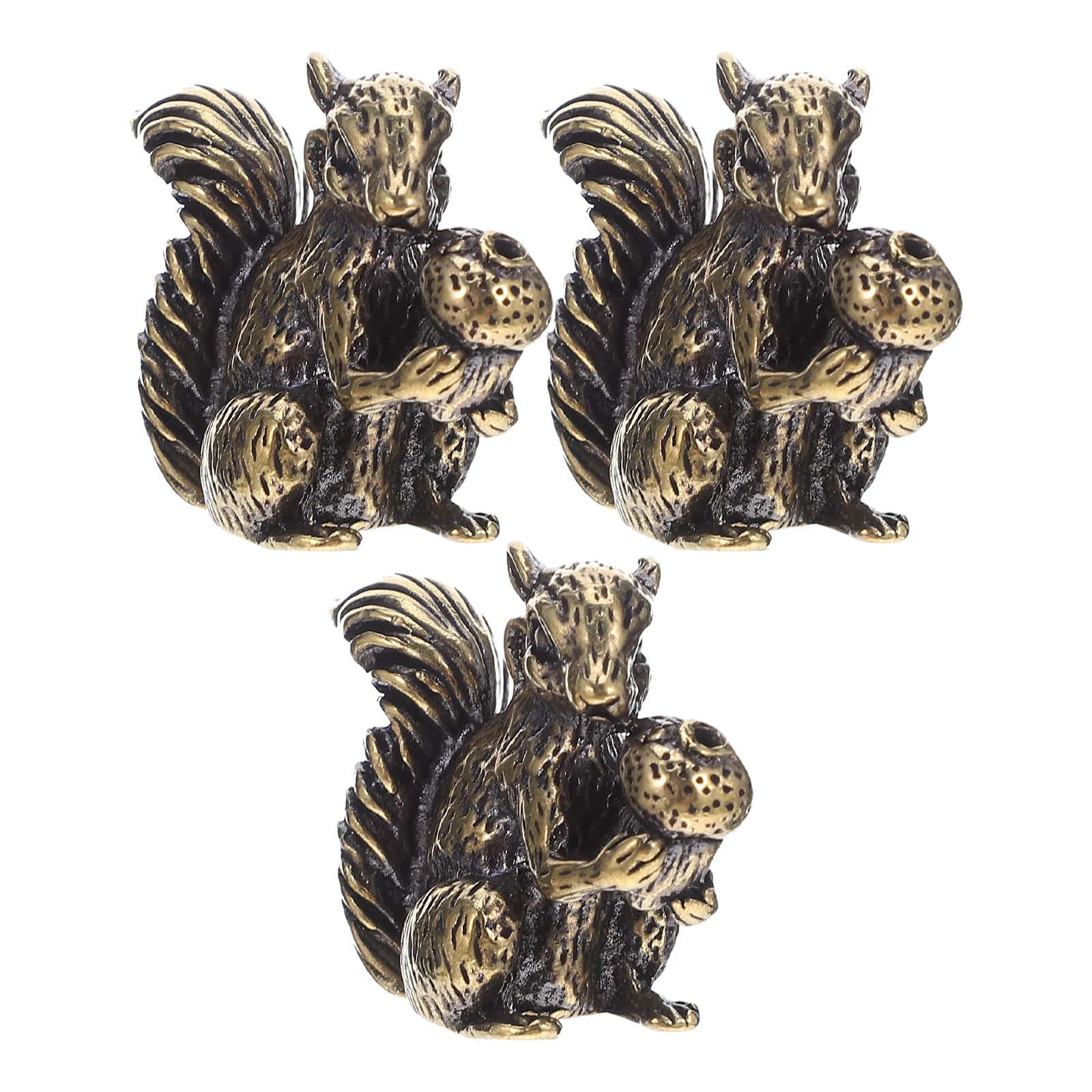 

3 Pcs Brass Squirrel Statue Mini Desk Decoration Sculpture Ornament Figure