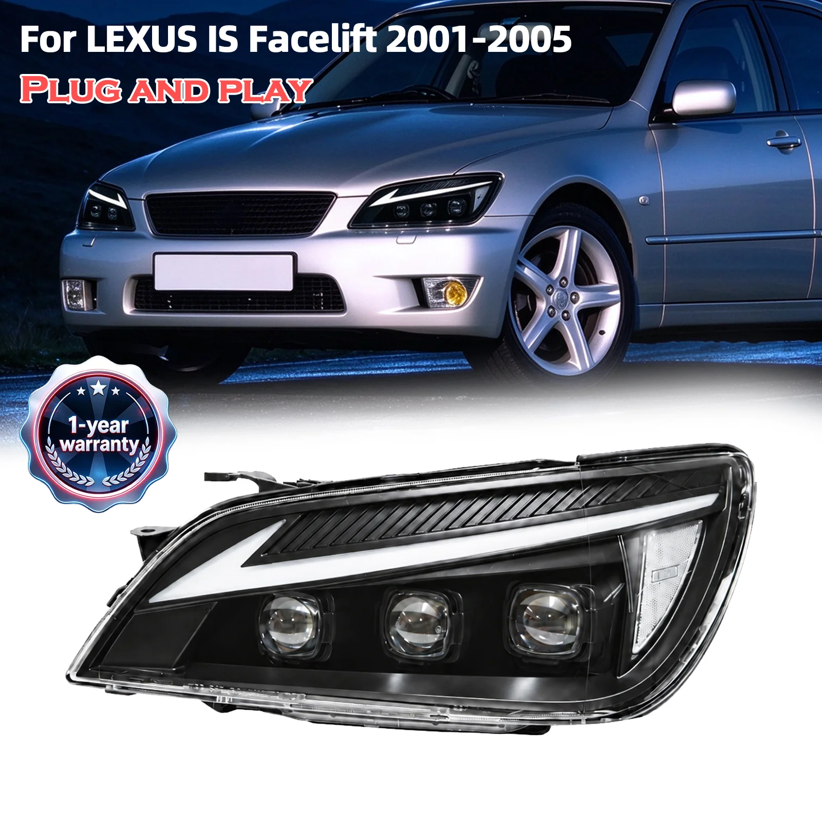 For Lexus IS200 2001-2005 2PCS LED Headlights Sequential Turn Signal Plug&Play Front Light Upgrade Replacement Headlamps