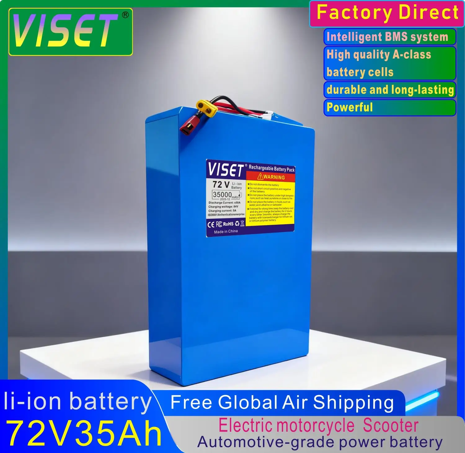 2026 New18650 72V 35Ah بطارية ليثيوم أيون مع المدمج في BMS 250-3000W بطارية عالية الطاقة EScooter Ebike بطارية حزمة شاحن