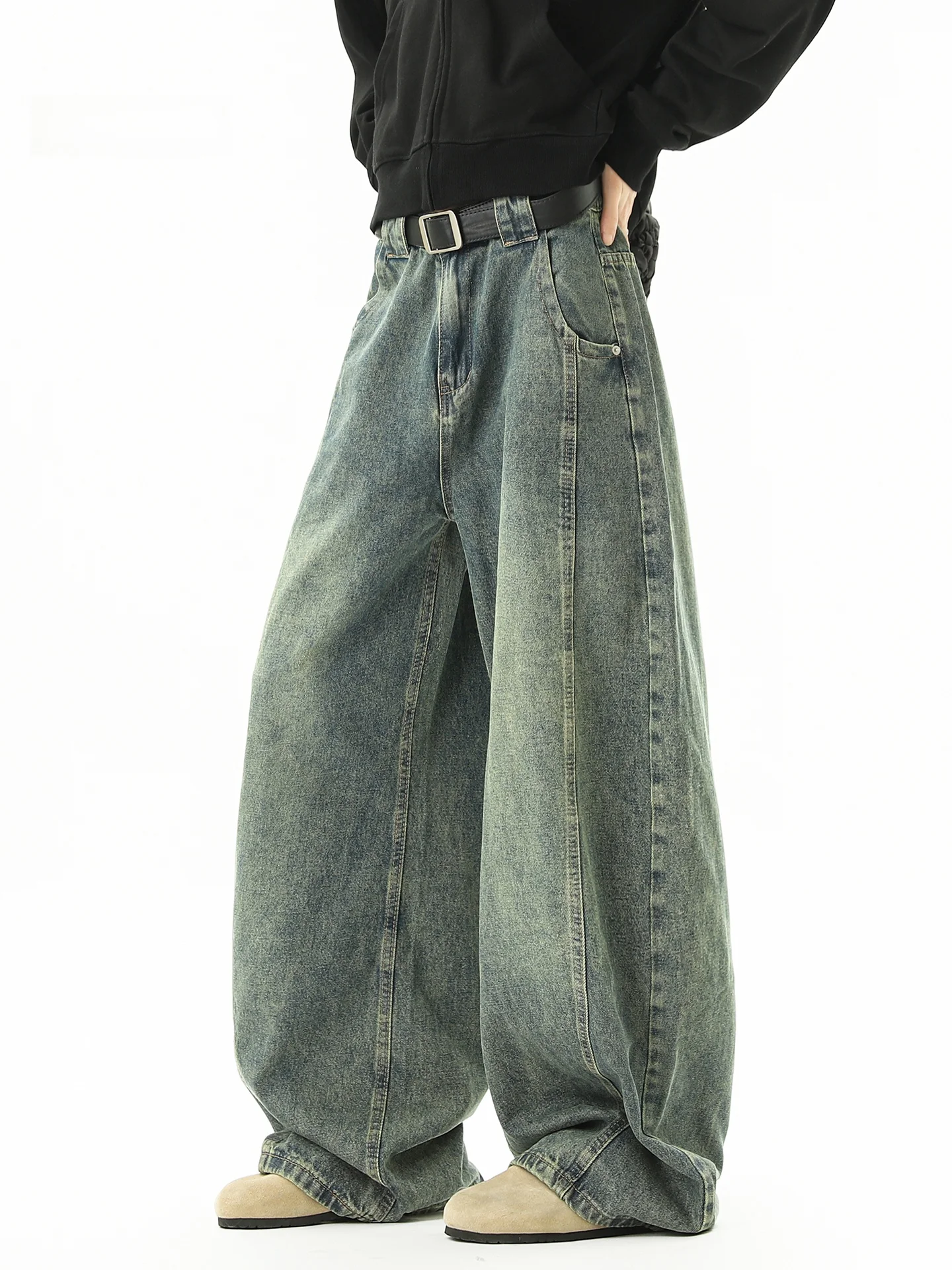 

American Sle Deconstructed Waed Men's Jeans Autumn Winter Trendy Brand Haome High-End Drapey Wide Leg Pants