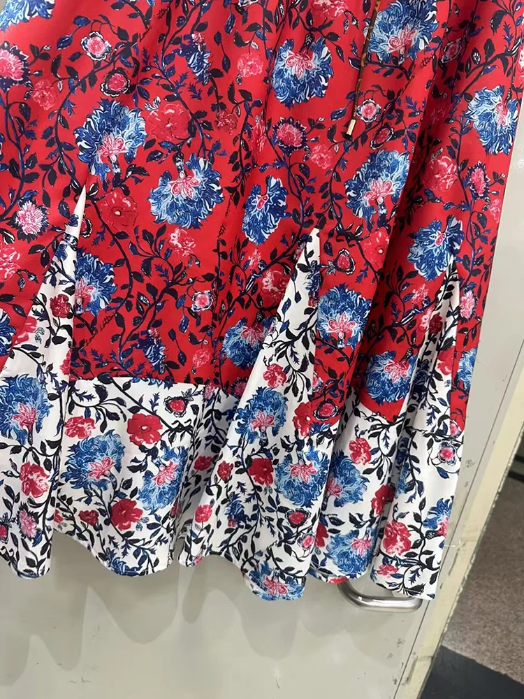 Jupe taille haute élastique imprimée rétro de styliste, mode femme automne 2025, jupe bouffante plissée polyvalente, ample et large