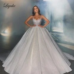 Liyuke Customize Shiny Beading Lace Ball Gown Princess Wedding dresses Spaghetti Straps Sparking Lace Court Train Bridal Gowns
