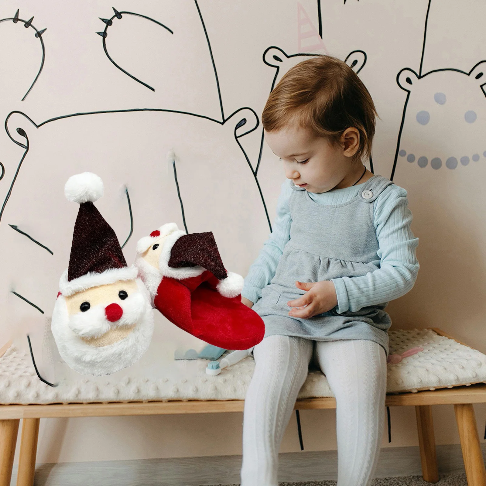 

Lightweight Non-Slip Christmas Santa Claus Winter Cotton Slippers For Children'S Home Use Suitable For Families Gatherings