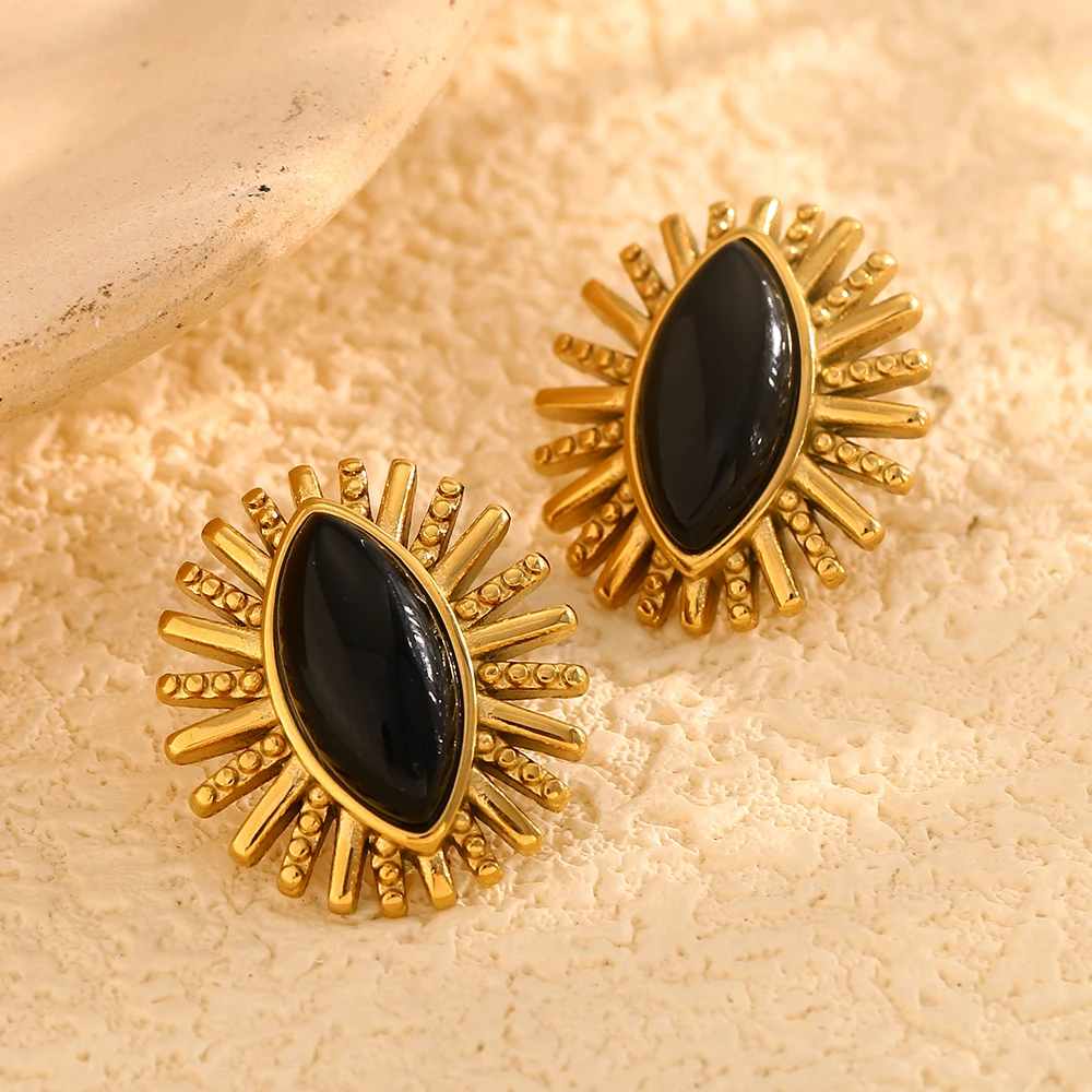 MamacitaSlay new in earrings Vintage Oval Black Agate Eye Titanium  Eyelashes earrings women stainless steel jewelry woman