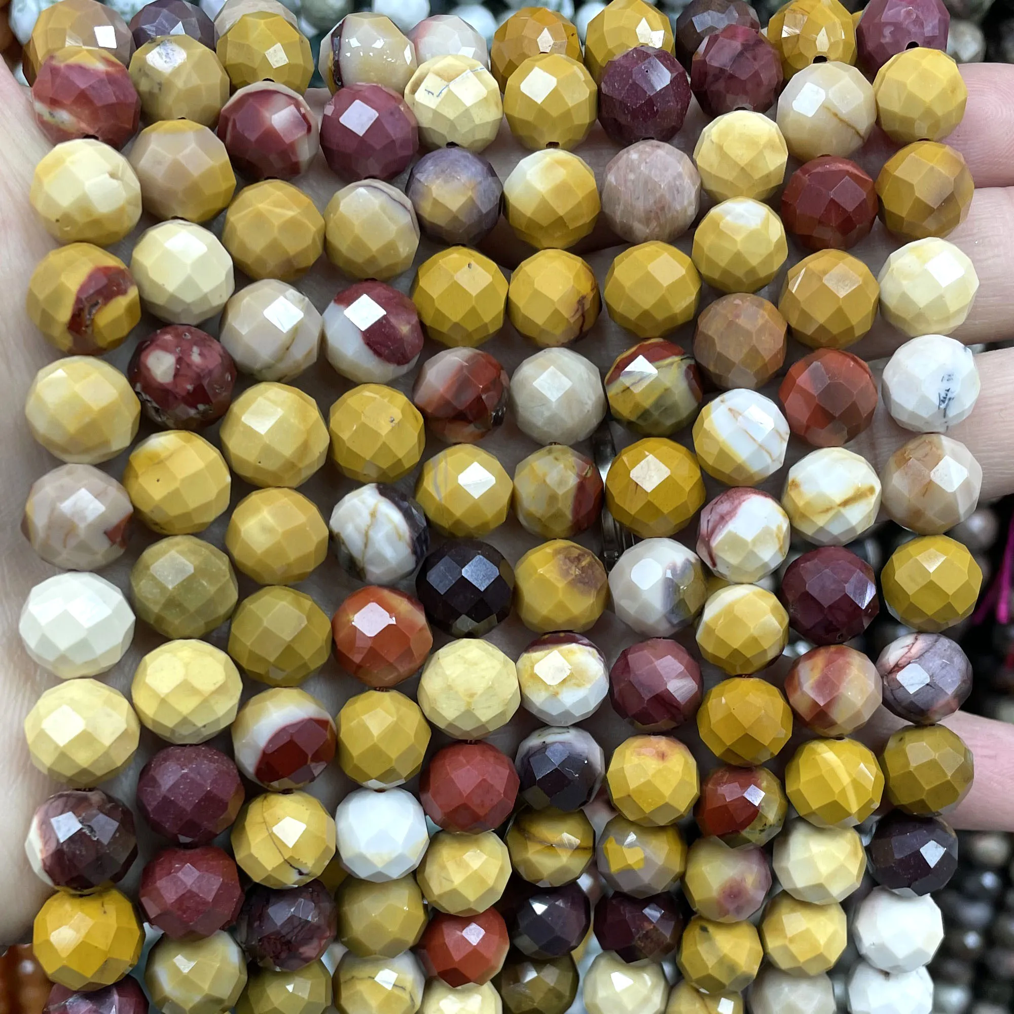 6/8/10MM Natural Faceted Egg Yolk Stone Round Spacer Beads For Jewelry Making DIY Bracelet Necklace Material 7.5''inches